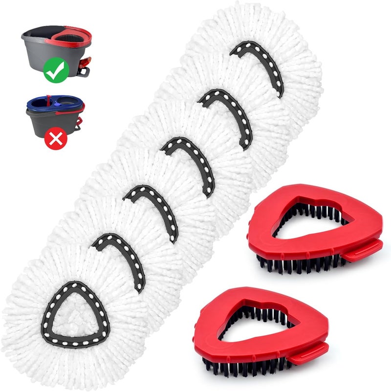 GFRED Mop Head Replacement Compatiable with Ocedar EasyWring 1-Tank System,Mircofiber Mop Heads Refill and Scrub Brush for O Cedar Easywring Spin Mop, 6 Pack Mop Refills & 2 Scrubber Head to Floor Cleaning - Image 1